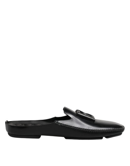 Sandales à enfiler en cuir noir avec logo Dolce &amp; Gabbana pour homme