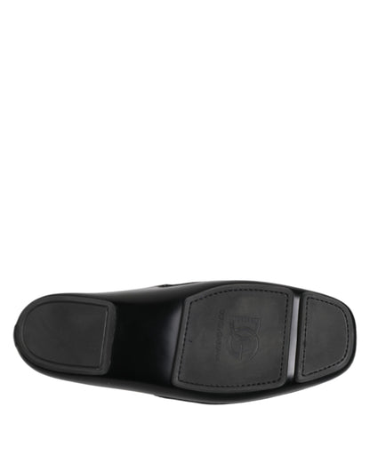 Sandales à enfiler en cuir noir avec logo Dolce &amp; Gabbana pour homme