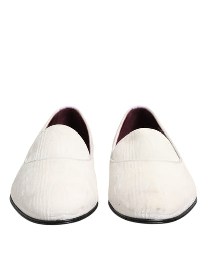 Dolce &amp; Gabbana White Jacquard Men Slip On Men Loafers Shoes