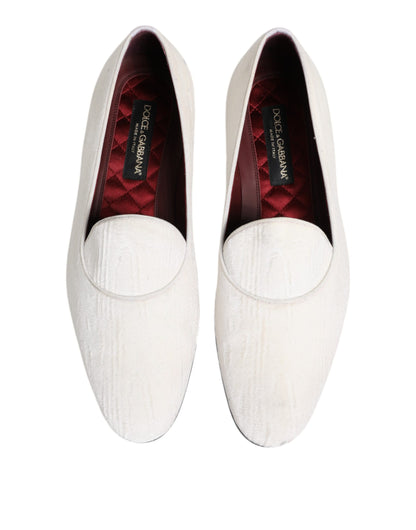 Dolce &amp; Gabbana White Jacquard Men Slip On Men Loafers Shoes