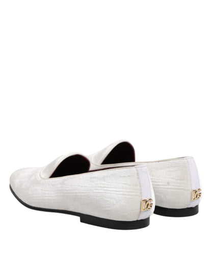 Dolce &amp; Gabbana White Jacquard Men Slip On Men Loafers Shoes