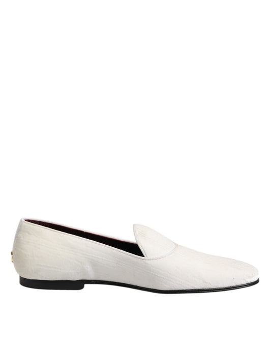 Dolce &amp; Gabbana White Jacquard Men Slip On Men Loafers Shoes