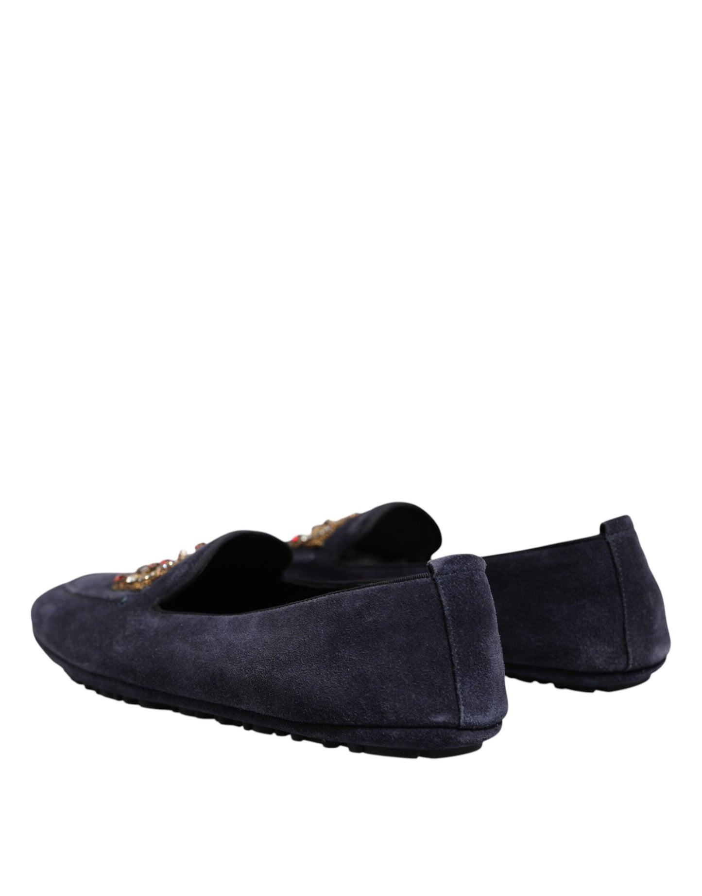 Dolce &amp; Gabbana Blue Suede Crown Crystal Loafers Dress Shoes