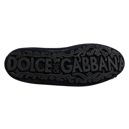 Dolce &amp; Gabbana Blue Suede Crown Crystal Loafers Dress Shoes