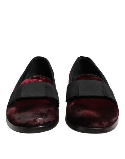 Dolce &amp; Gabbana Red Velvet Men Slip On Loafers Dress Shoes