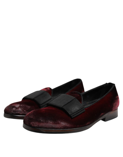 Dolce &amp; Gabbana Red Velvet Men Slip On Loafers Dress Shoes