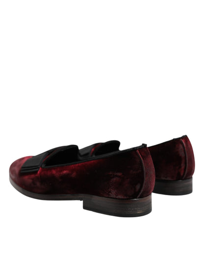 Dolce &amp; Gabbana Red Velvet Men Slip On Loafers Dress Shoes
