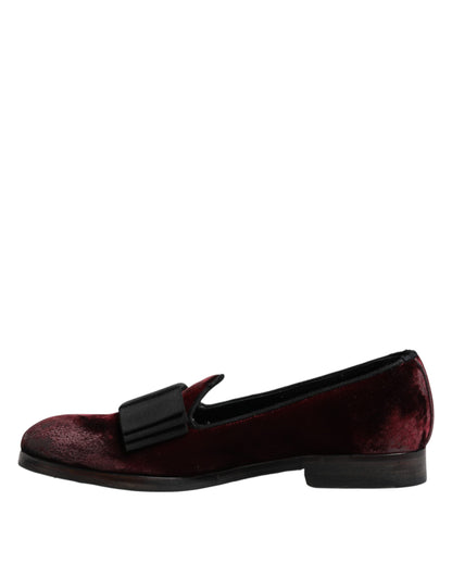 Dolce &amp; Gabbana Red Velvet Men Slip On Loafers Dress Shoes