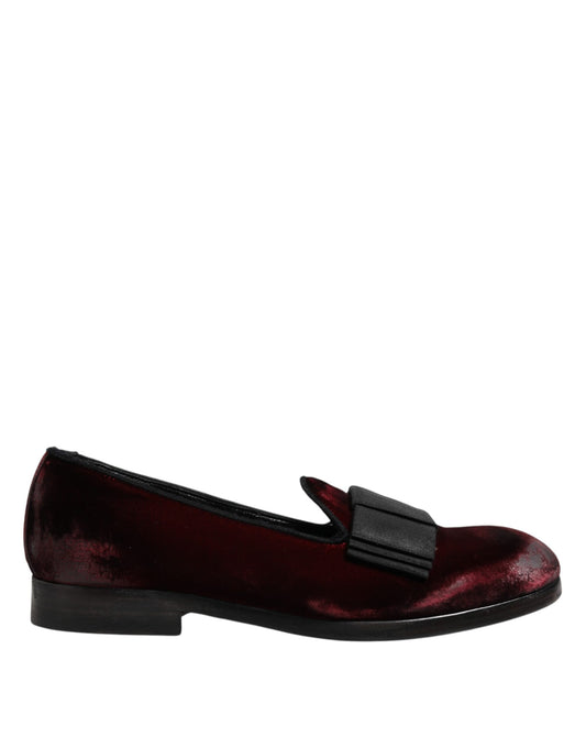 Dolce &amp; Gabbana Red Velvet Men Slip On Loafers Dress Shoes