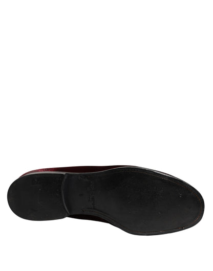 Dolce &amp; Gabbana Red Velvet Men Slip On Loafers Dress Shoes