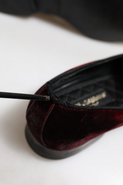 Dolce &amp; Gabbana Red Velvet Men Slip On Loafers Dress Shoes
