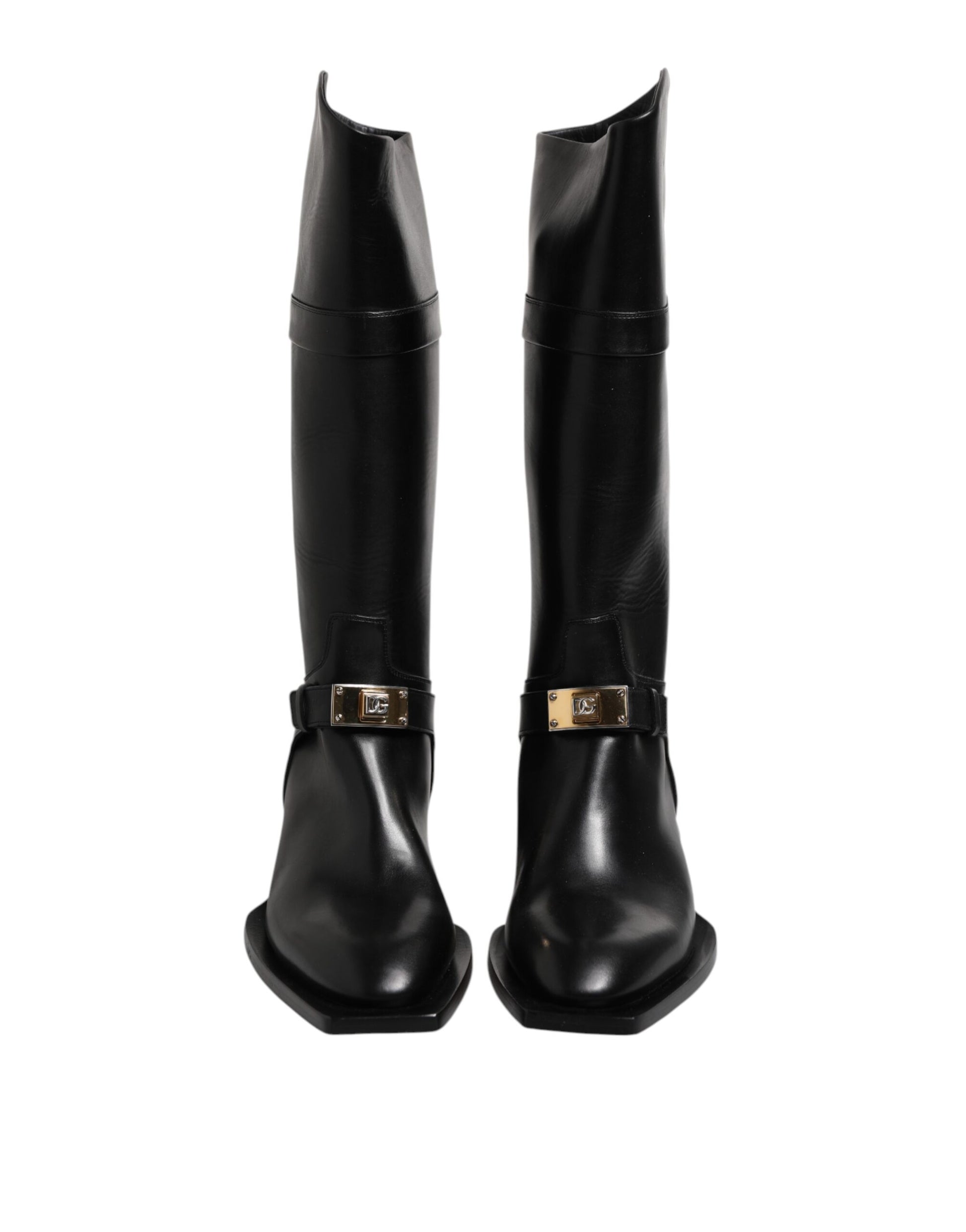 Dolce & Gabbana Black Leather High Boots Flats Shoes by Dolce & Gabbana