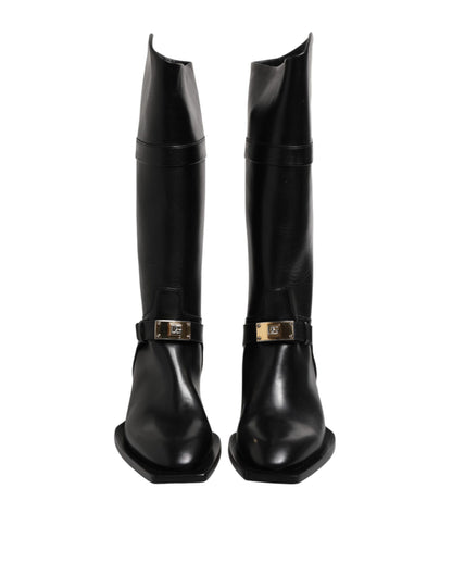 Dolce & Gabbana Black Leather High Boots Flats Shoes by Dolce & Gabbana
