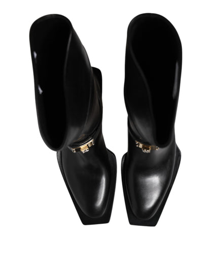 Dolce & Gabbana Black Leather High Boots Flats Shoes by Dolce & Gabbana