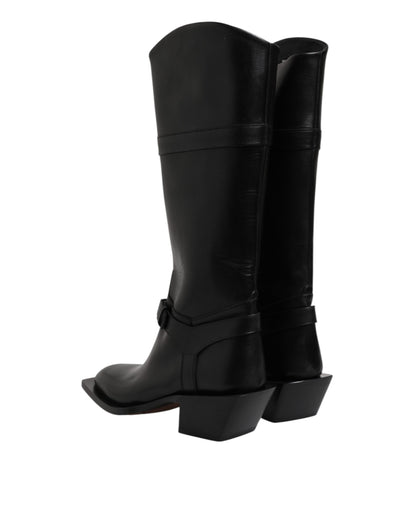 Dolce & Gabbana Black Leather High Boots Flats Shoes by Dolce & Gabbana