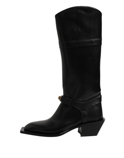 Dolce & Gabbana Black Leather High Boots Flats Shoes by Dolce & Gabbana