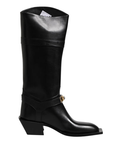 Dolce & Gabbana Black Leather High Boots Flats Shoes by Dolce & Gabbana