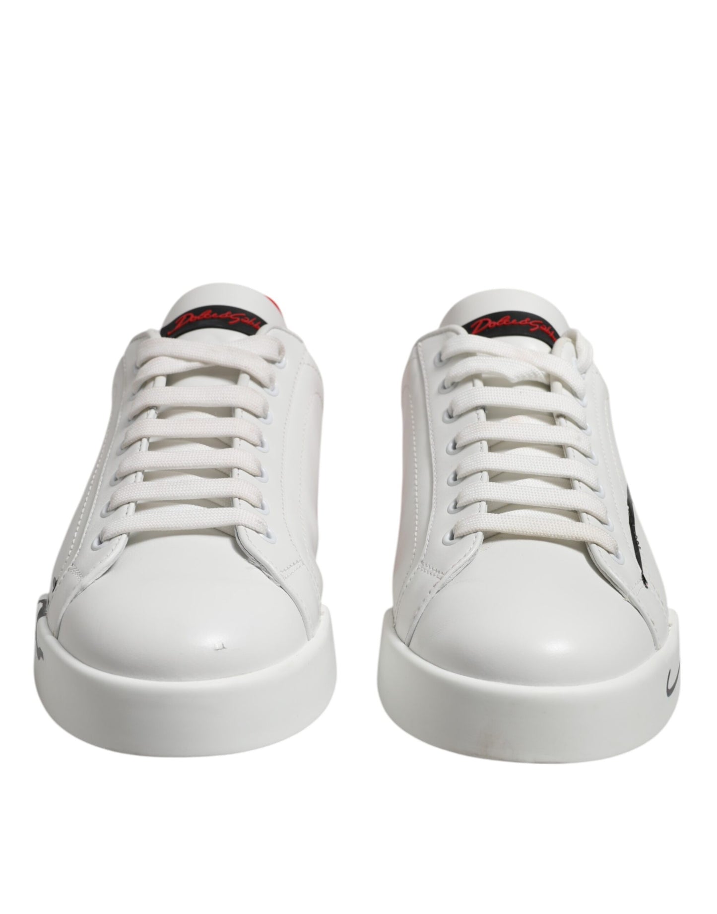 Dolce & Gabbana White Red Logo Low Top Leather Sneakers Shoes by Dolce & Gabbana