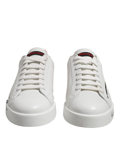 Dolce & Gabbana White Red Logo Low Top Leather Sneakers Shoes by Dolce & Gabbana