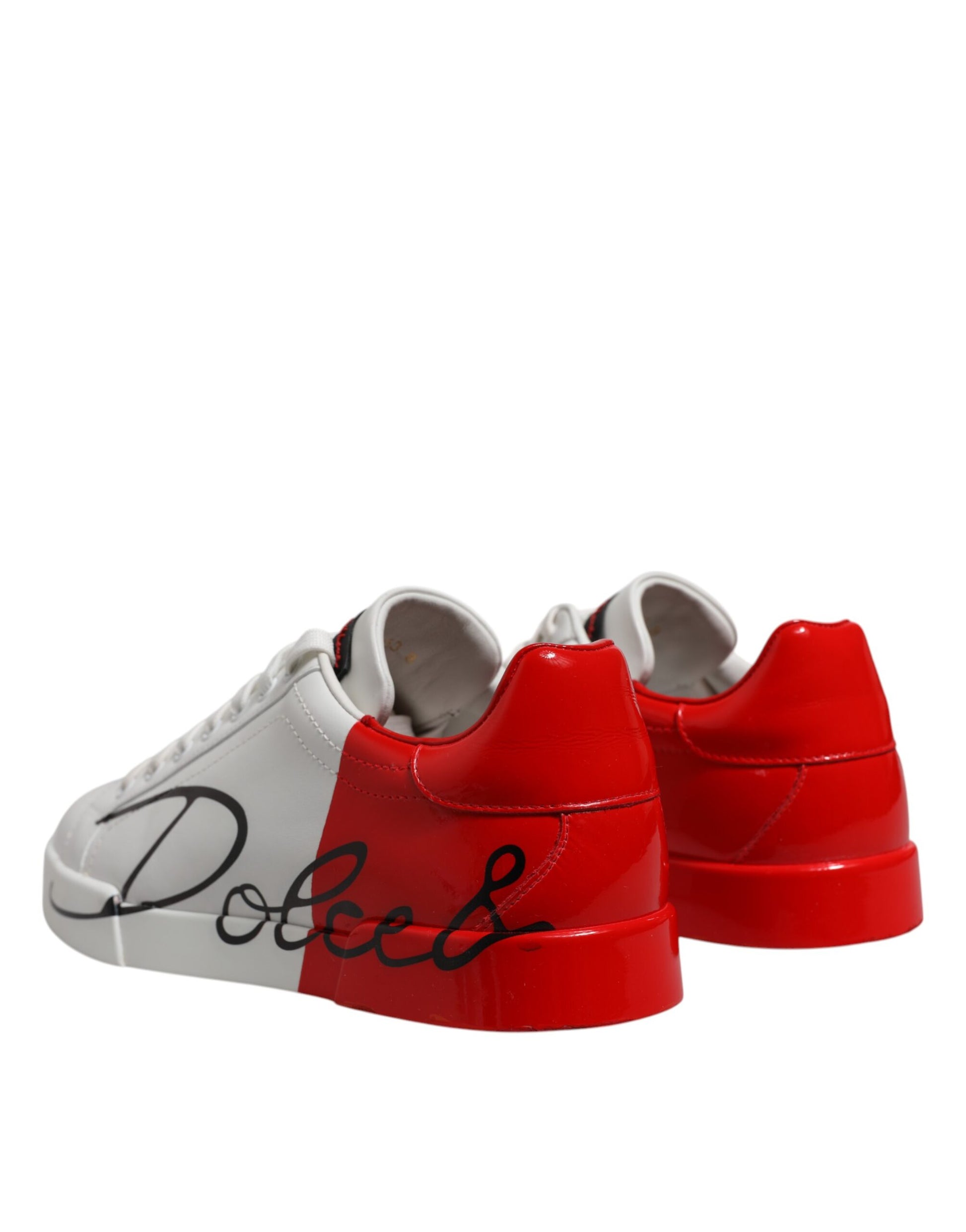 Dolce & Gabbana White Red Logo Low Top Leather Sneakers Shoes by Dolce & Gabbana