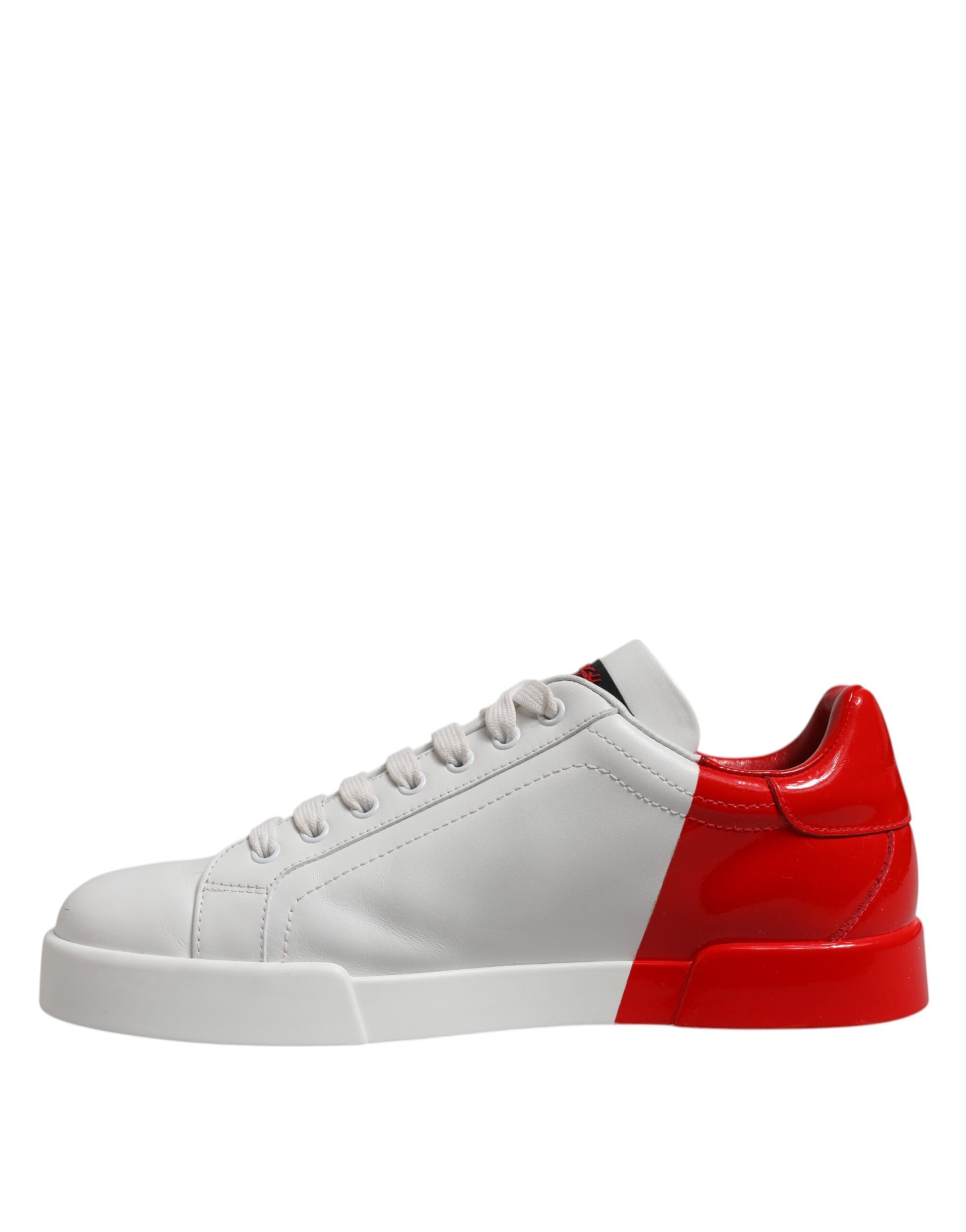 Dolce & Gabbana White Red Logo Low Top Leather Sneakers Shoes by Dolce & Gabbana