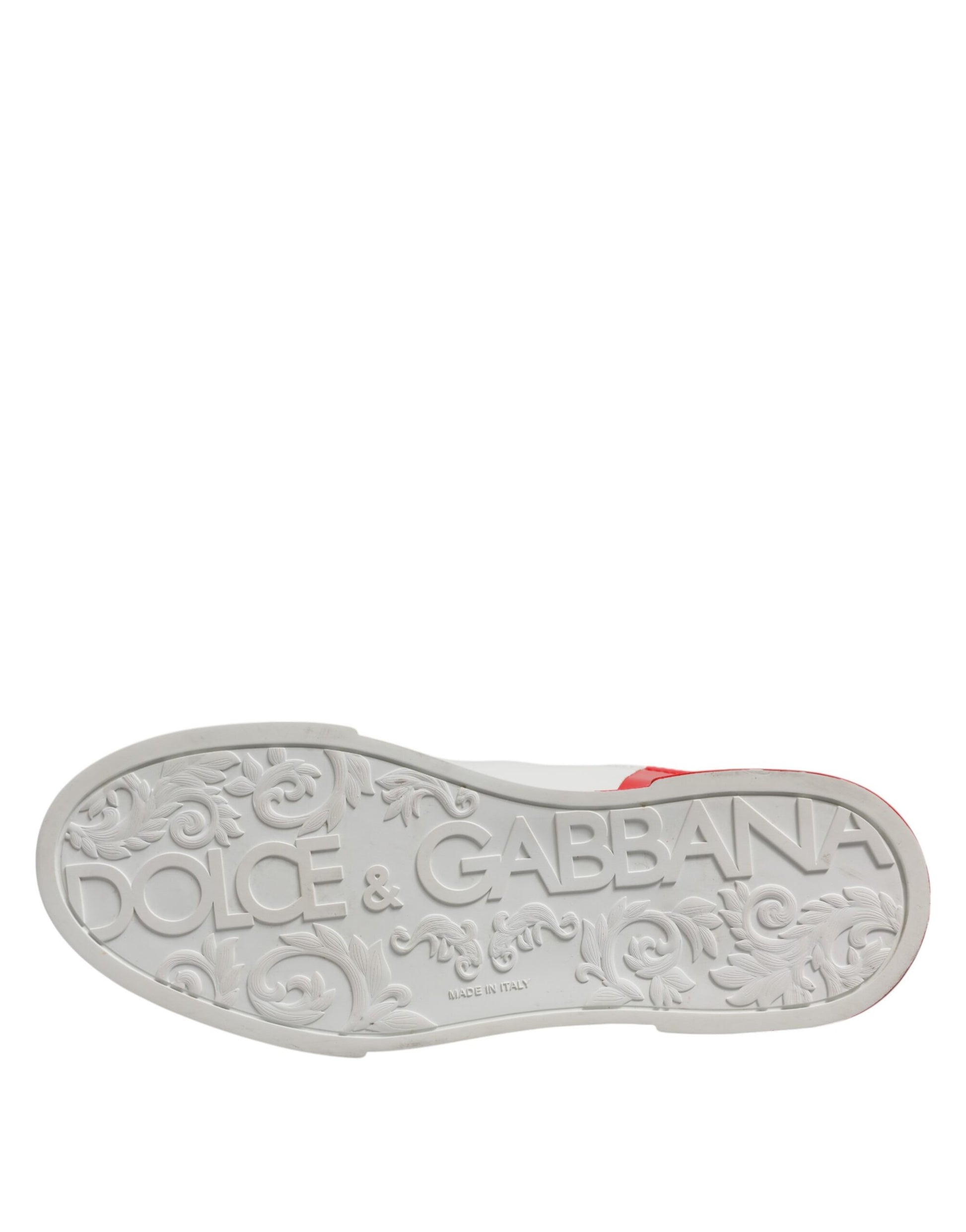 Dolce & Gabbana White Red Logo Low Top Leather Sneakers Shoes by Dolce & Gabbana