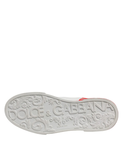 Dolce & Gabbana White Red Logo Low Top Leather Sneakers Shoes by Dolce & Gabbana