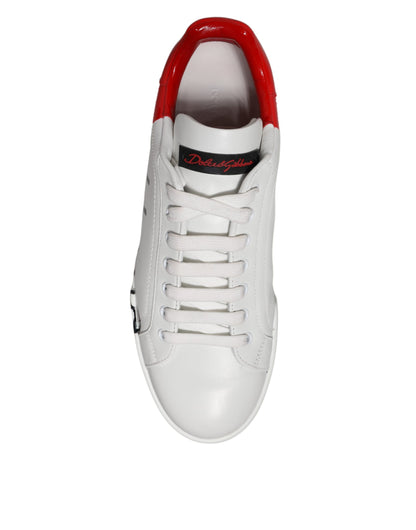 Dolce & Gabbana White Red Logo Low Top Leather Sneakers Shoes by Dolce & Gabbana