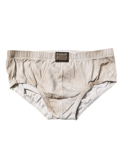 Dolce &amp; Gabbana Gray Cotton Stretch Regular Men Brief Underwear