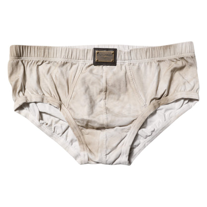 Dolce &amp; Gabbana Gray Cotton Stretch Regular Men Brief Underwear