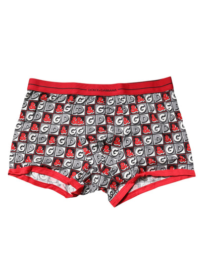 Dolce &amp; Gabbana Red Cotton Logo Print Regular Boxer Underwear