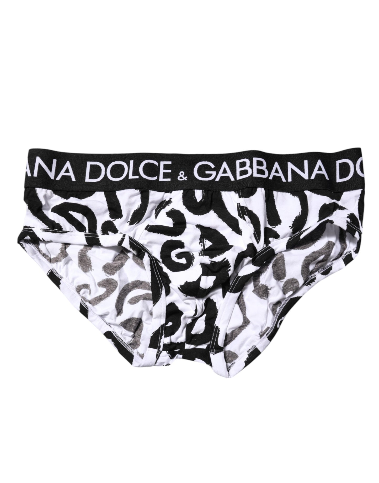 Dolce &amp; Gabbana Black White Logo Print Regular Brief Underwear