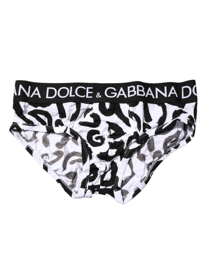 Dolce &amp; Gabbana Black White Logo Print Regular Brief Underwear