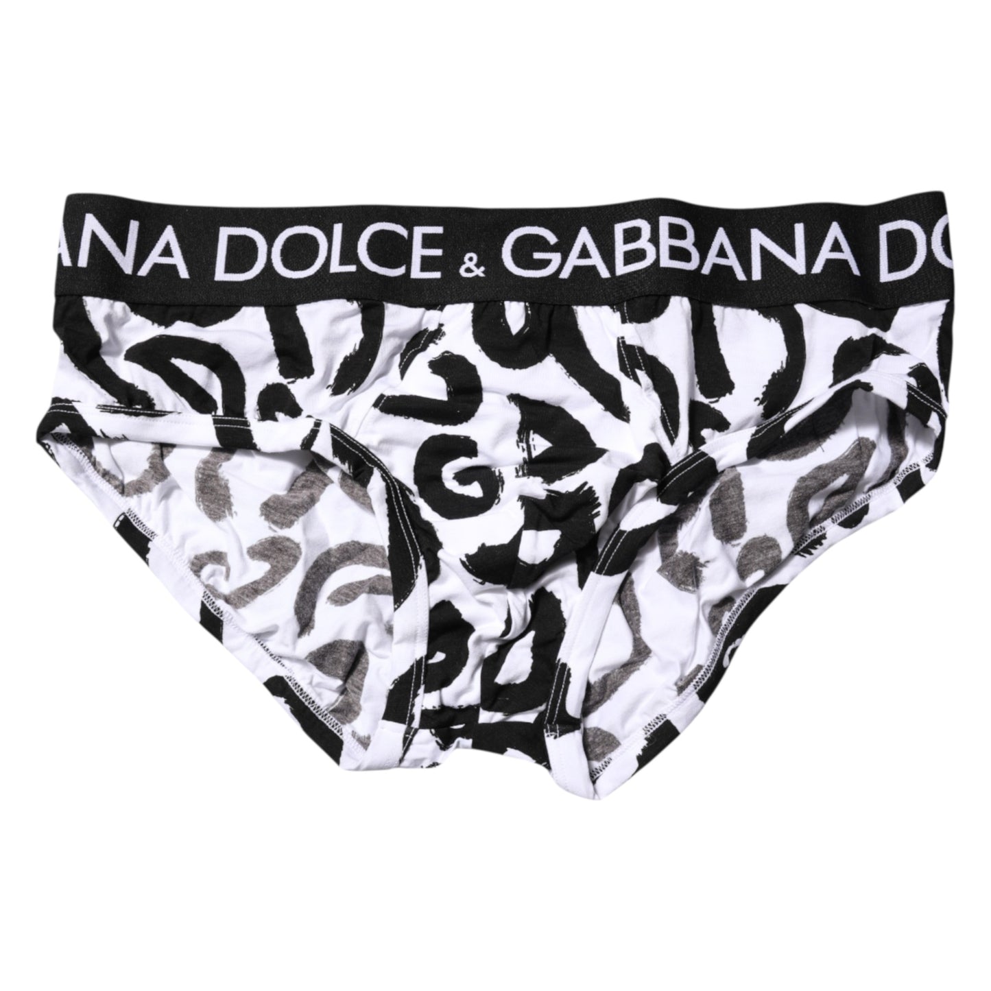 Dolce &amp; Gabbana Black White Logo Print Regular Brief Underwear