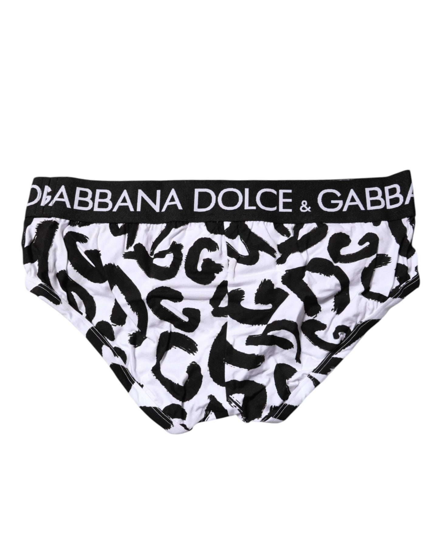 Dolce &amp; Gabbana Black White Logo Print Regular Brief Underwear