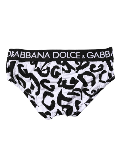 Dolce &amp; Gabbana Black White Logo Print Regular Brief Underwear