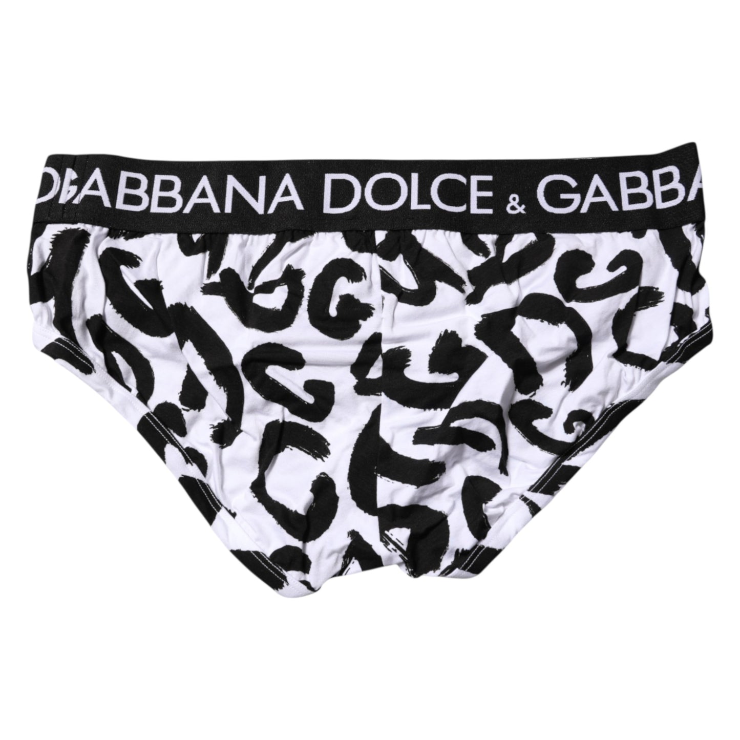 Dolce &amp; Gabbana Black White Logo Print Regular Brief Underwear