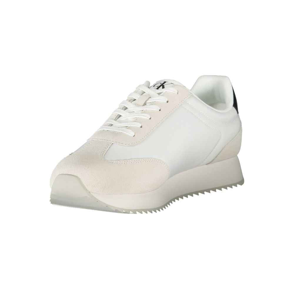 Calvin Klein Men Sneaker Leather White With Black Details