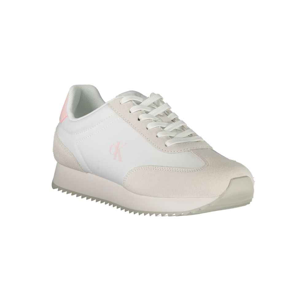 Calvin Klein White Leather Women Sneaker With Pink Accents