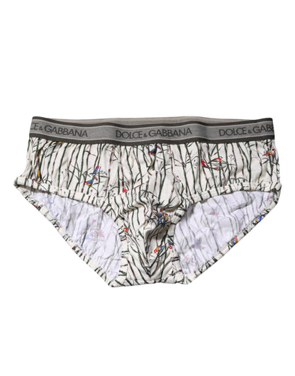 Sous-vêtement régulier en coton imprimé oiseaux ivoire Dolce &amp; Gabbana