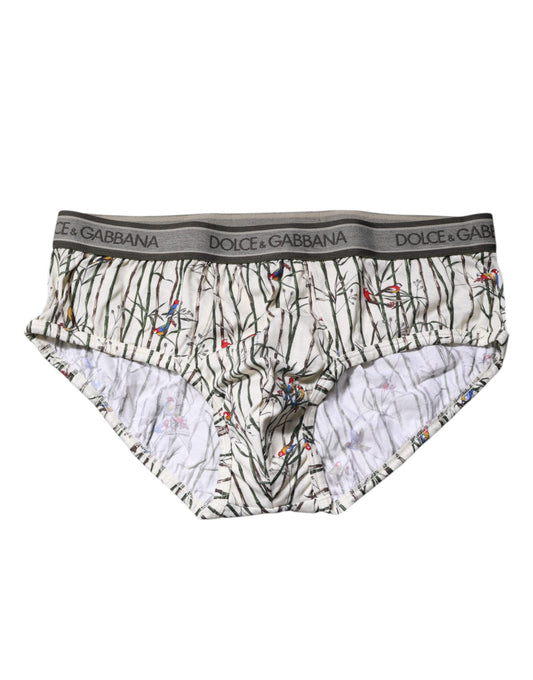 Sous-vêtement régulier en coton imprimé oiseaux ivoire Dolce &amp; Gabbana
