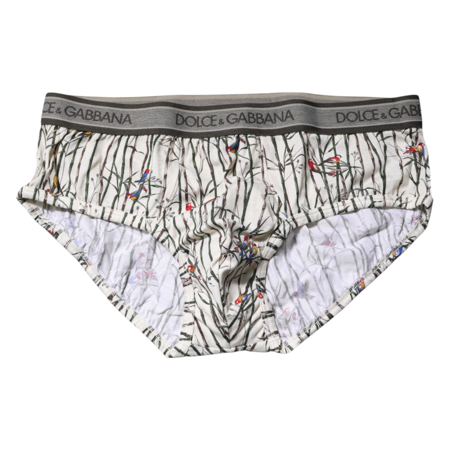 Dolce & Gabbana Ivory Bird Print Cotton Regular Brief Underwear by Dolce & Gabbana