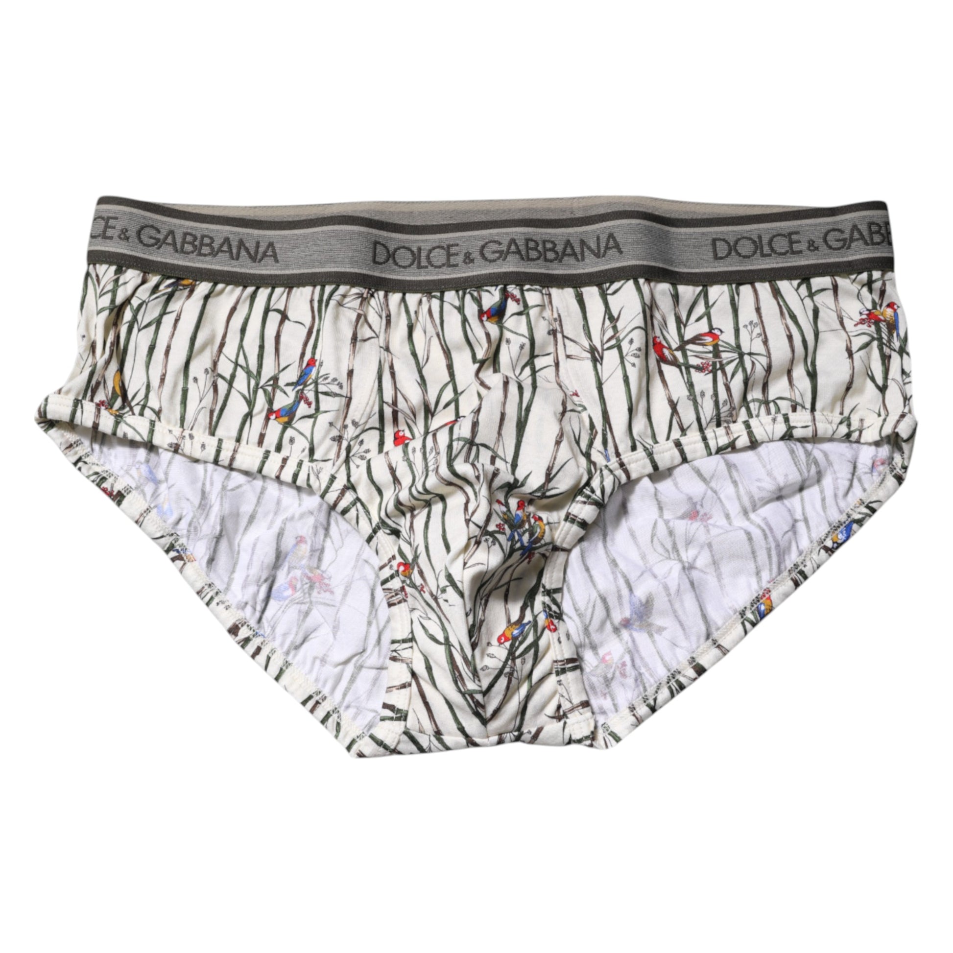 Dolce & Gabbana Ivory Bird Print Cotton Regular Brief Underwear by Dolce & Gabbana