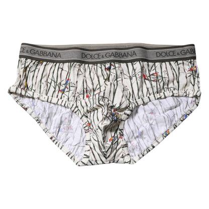 Dolce & Gabbana Ivory Bird Print Cotton Regular Brief Underwear by Dolce & Gabbana