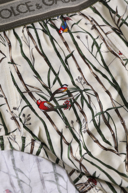Sous-vêtement régulier en coton imprimé oiseaux ivoire Dolce &amp; Gabbana