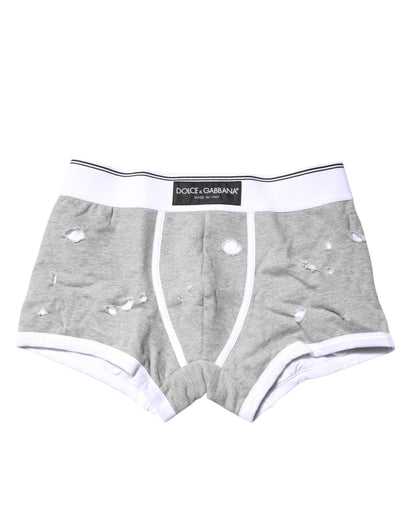 Dolce &amp; Gabbana Gray Cotton Stretch Regular Boxer Underwear