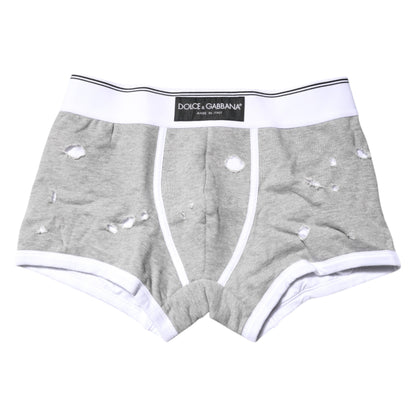 Dolce &amp; Gabbana Gray Cotton Stretch Regular Boxer Underwear