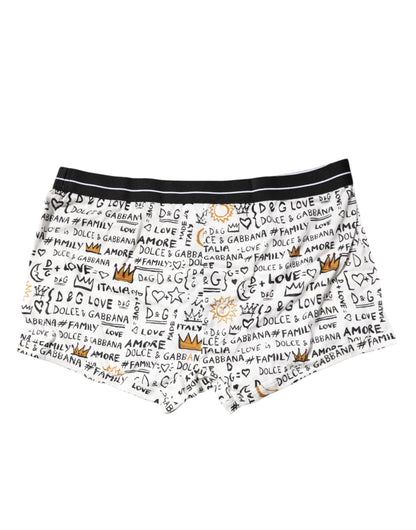 Boxer classique en coton imprimé blanc Dolce &amp; Gabbana
