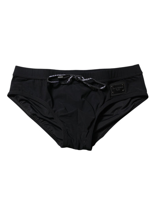 Maillot de bain slip de plage Dolce &amp; Gabbana avec plaque logo noire pour homme