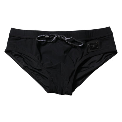 Maillot de bain slip de plage Dolce &amp; Gabbana avec plaque logo noire pour homme